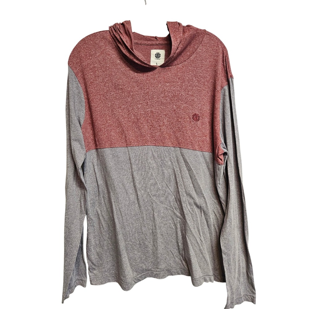 Element Mens Long Sleeve Hooded T-Shirt Red Grey Colorblock M906HAID Large